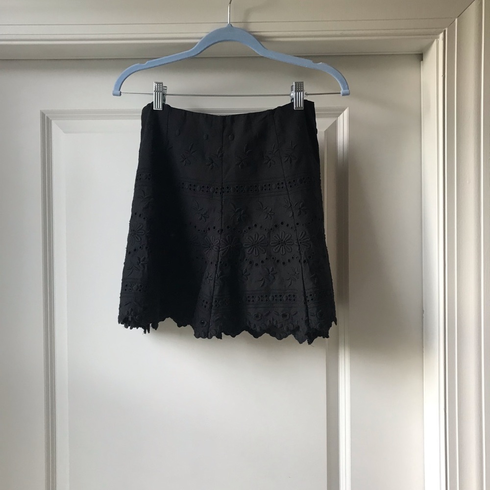 LoveShackFancy Daisy Eyelet Embroidered Trumpet Skirt, Black